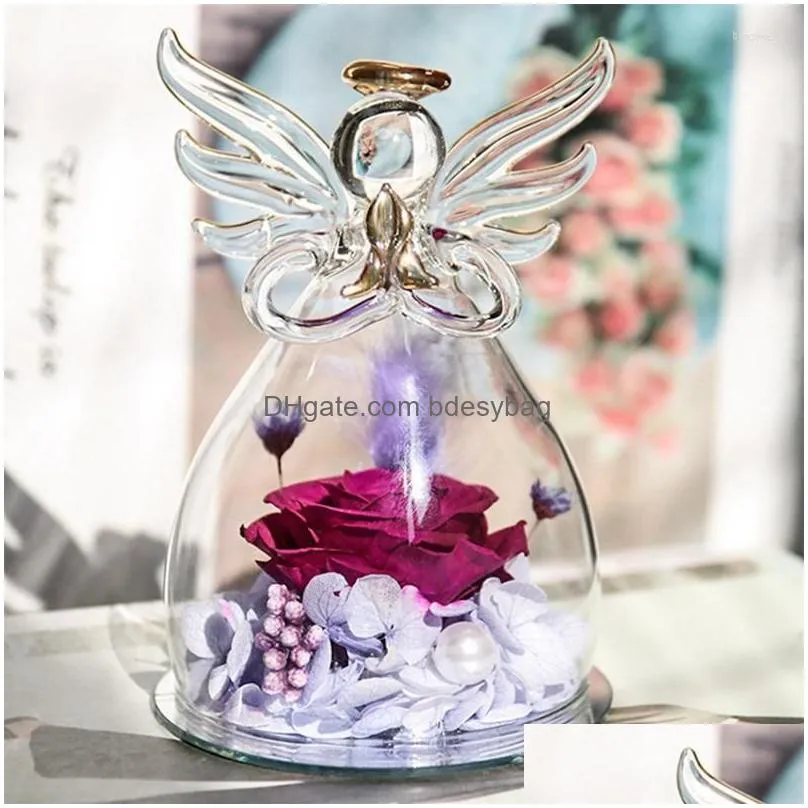 Decorative Flowers & Wreaths Decorative Flowers Valentine Gift Rose Angel Preserved In Glass Ornaments Home Decor Romantic Girlfriend Dhsgw