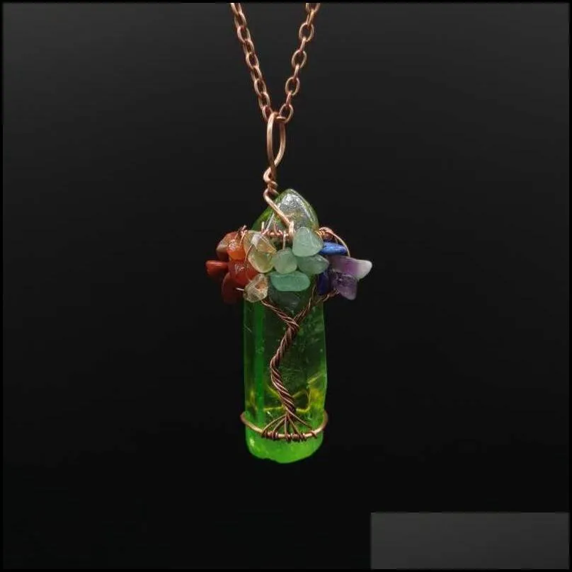 amazon explosion creative original stone crystal column hand-wrapped over the crimp life tree seven pulp necklace.