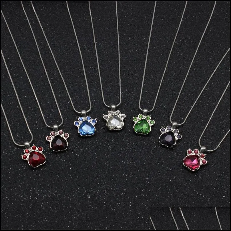Pendant Necklaces Cute Rose Gold Bear Paw Dog Cat Claw Pendant Necklace Jewelry Wedding Pink Love Footprint Crysatal Drop Delivery Jew Dhrdp