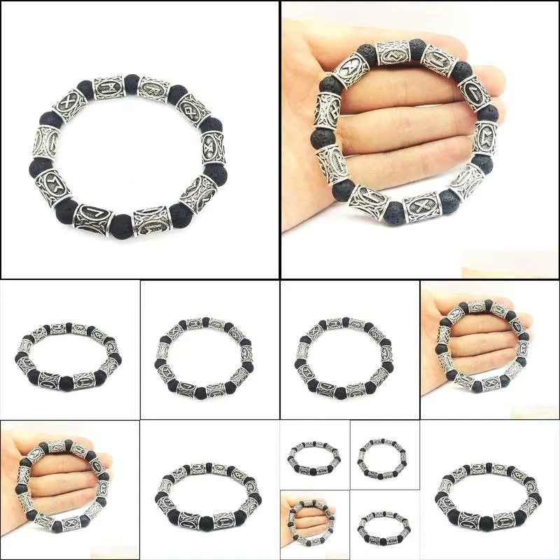 pretty 10mm lava stone bracelet vintage antique silver beads beautifulbracelets  rune alloy norse jewelry for women men bracelet