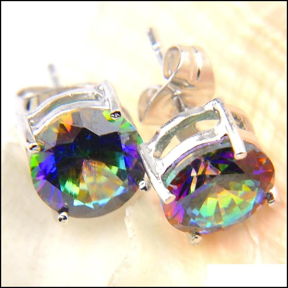 Stud 6 Pairs Luckyshine Gentle Round Shiny Colored Mystic Topaz Gems 925 Sterling Sier Plated Stud Earrings Russia Canada Drop Deliver Dhtgr
