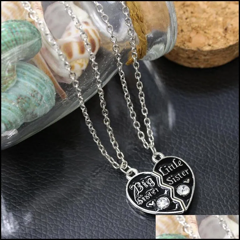 Pendant Necklaces Necklace For Women Sweet Family Jewelry-Bff Cute Broken Heart Style Big Sister Middle Little Best Pendant Drop Deliv Dhwv5