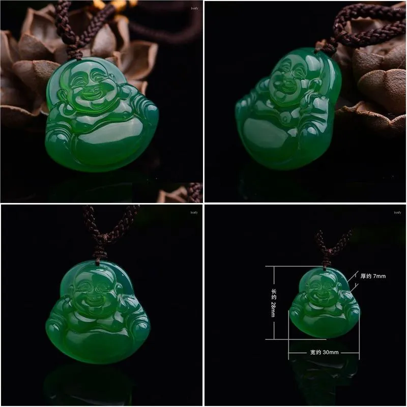 Pendant Necklaces Pendant Necklaces Joursneige Green Color Chalcedony Laughing Buddha Lucky Fine Carving Necklace Drop Delivery Jewelr Dht31
