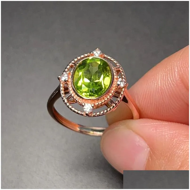 2ct Natural Peridot Ring for Woman Solid 925 Silver Peridot Jewelry with 3 Layers Gold Palting Classic Gemstone Silver Ring