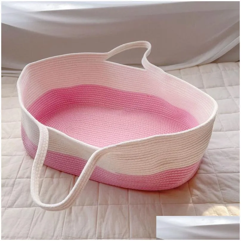 Baby Cribs Babynest 70x40x25cm Sleeping Cartoon Bear Portable Basket Cotton Rope Bed 230915