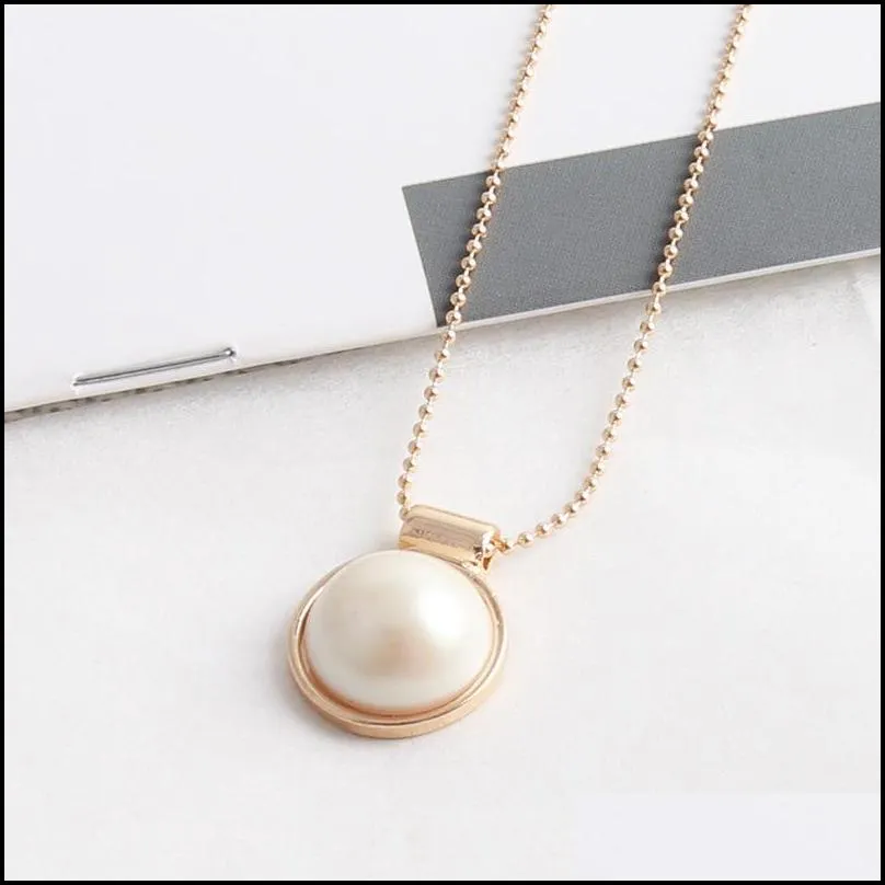 Pendant Necklaces Natural 1.6Cm Round Pearl Agate Pendant Necklace Gold Plated Ball Chain Necklaces Drop Delivery Jewelry Necklaces Pe Dhwoy