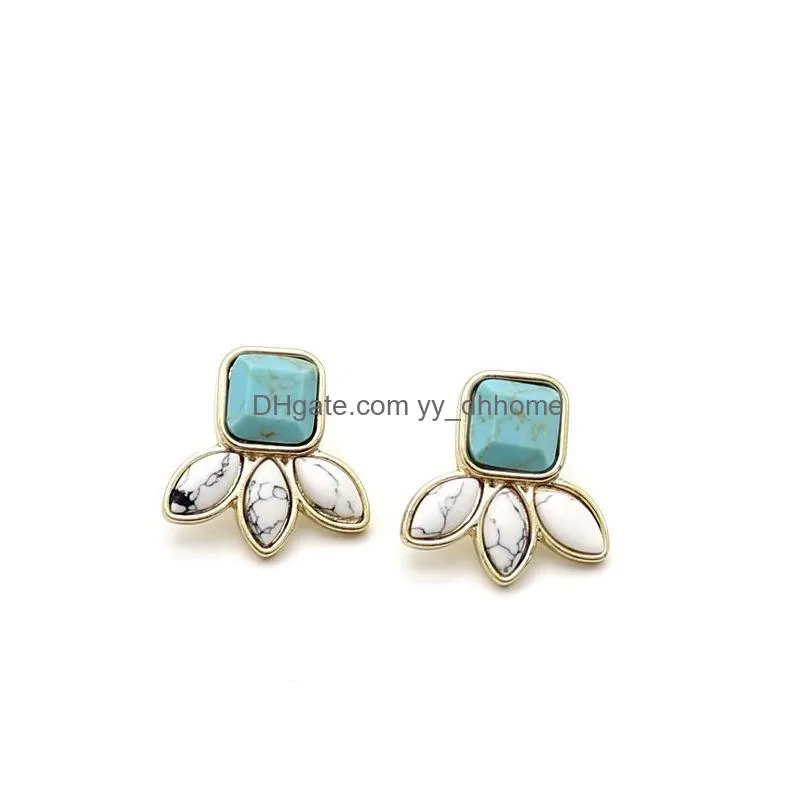  styles gold plated natural stone geometric shape leaf white black turquoise earrings for womenjewelry