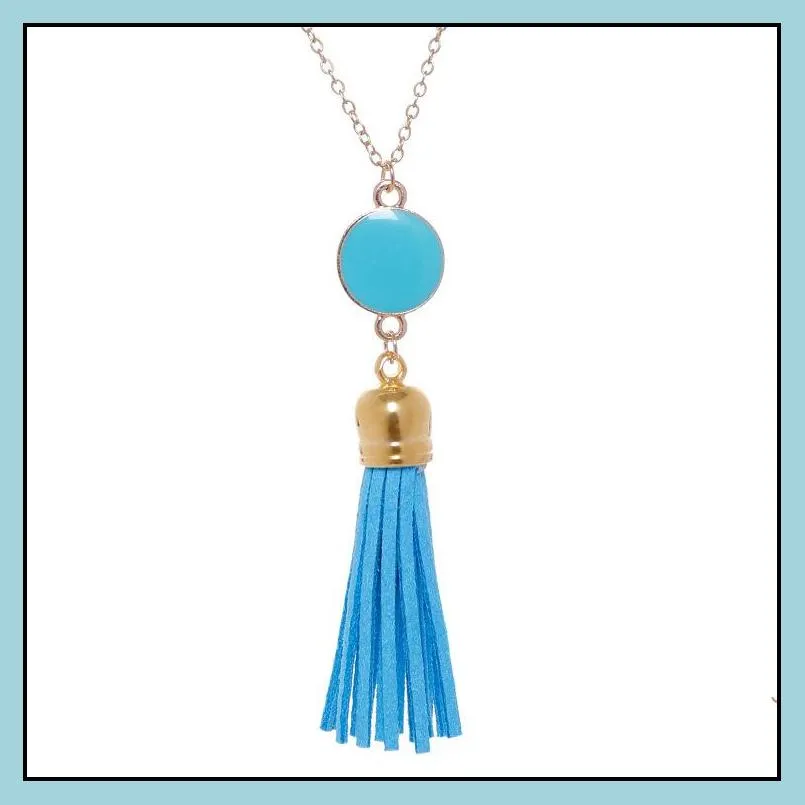 tassel necklace acrylic blank disc long chain pendant tassel necklaces enamel statement necklaces