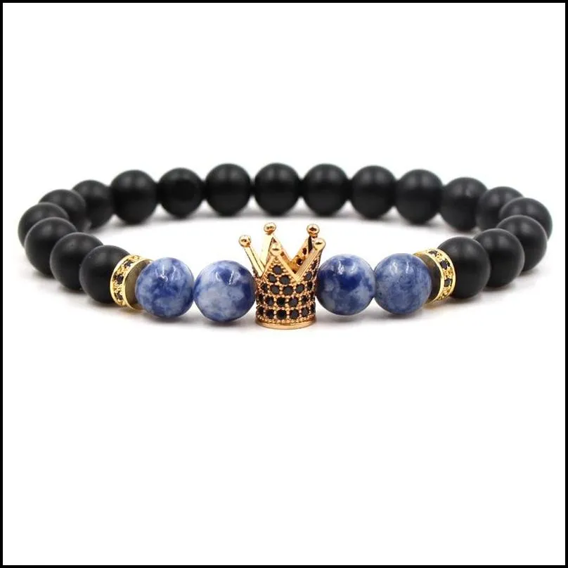 Beaded Lava Crown Bracelets Beads Matte Black Stone Inlay Zircon Women Men Jewelry Bracelet Drop Delivery Jewelry Bracelets Dhstf