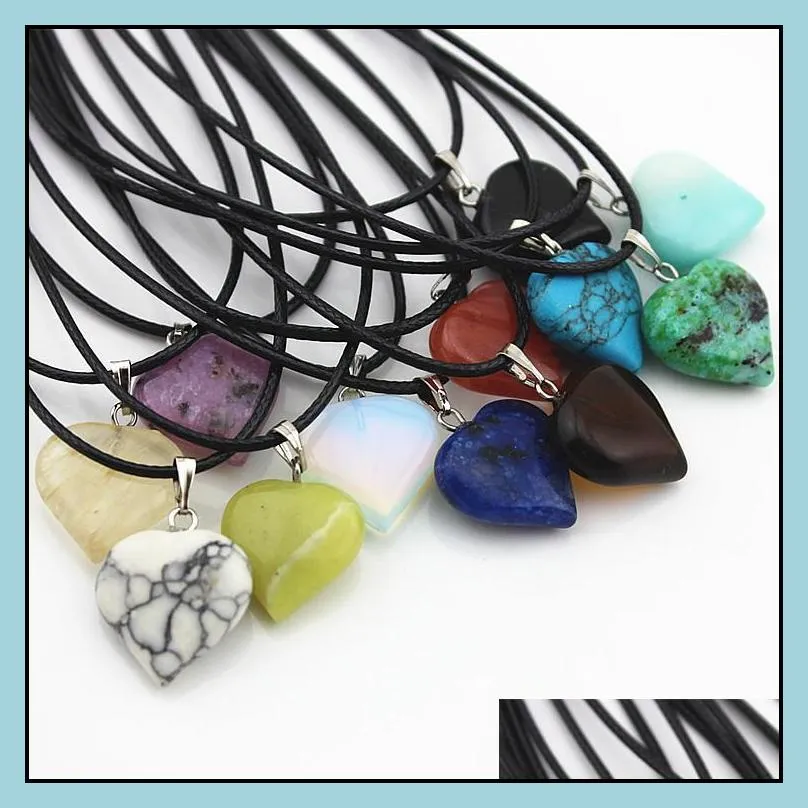 Pendant Necklaces Rope Leather Necklaces Statement Jewelry Healing Crystals Heart Moon Natural Stone Pendants Necklace Drop Delivery J Dhom1