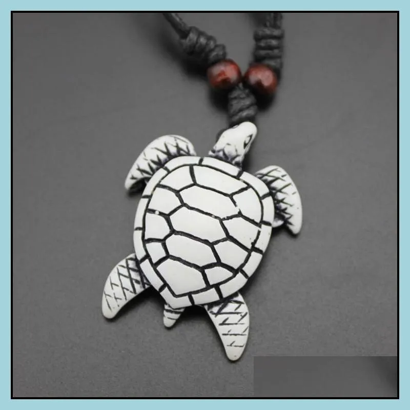 Pendant Necklaces Turtle Necklace Men Womens Imitation Yak Bone Cute Tortoise Hawaii Tribal Surfer Sea Turtles Charms Pendants Necklac Dhs5R