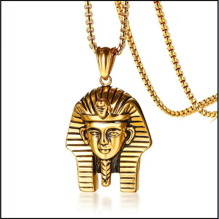 men hip hop pendant necklace stainless steel egyptian pharaoh head pendant necklaces chain punk jewelry