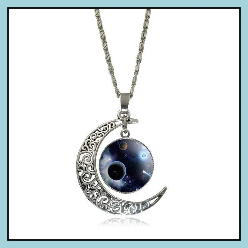 charms necklaces brand silver jewelry statement necklace glass galaxy collares necklace pendants maxi moon necklaces