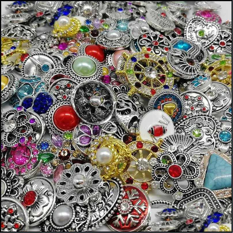 Clasps & Hooks Fashionable 50Pcs/Lot 18Mm Snap Buttons Clasps Metal Mix Styles Roandomly Diy Ginger Noosa Chunk Fit Bracelet Bangles N Dhmci