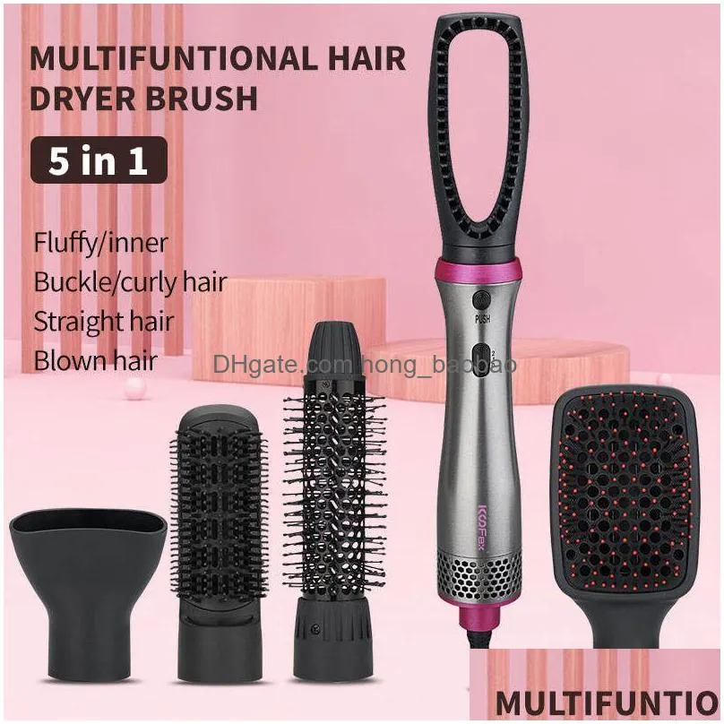 5 in 1 air comb multi-function head change blow drying comb curl straight dual purpose electric hair straightening comb