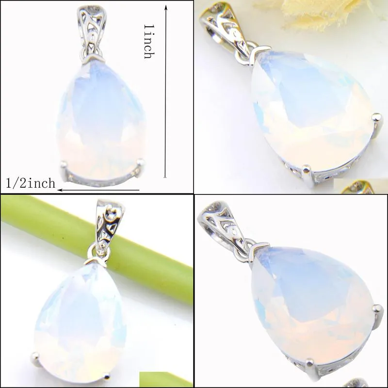 Pendant Necklaces Luckyshine Europe Jewelry Water Drop White Moonstone Gems Sier Necklaces Usa Israel Wedding Engagement Pendant Add D Dhzbp