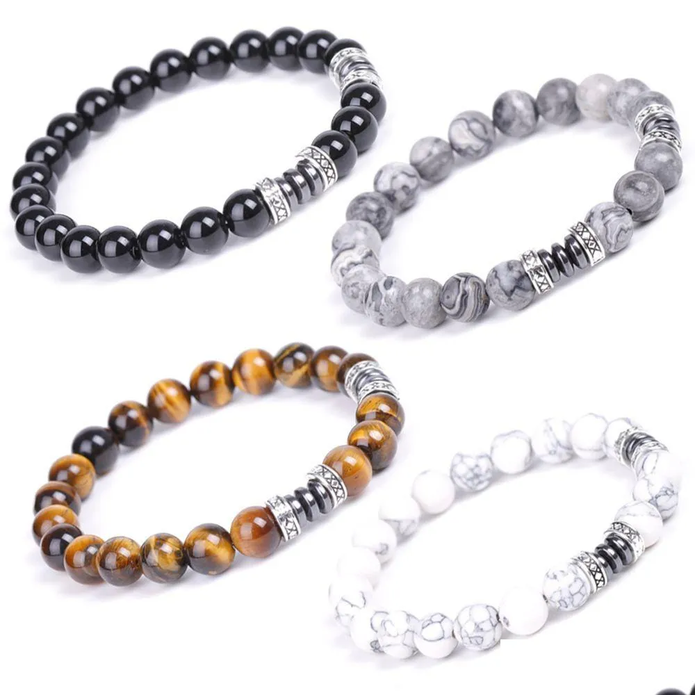 8mm natural stone lava tiger eye howlite hematite beads bracelet for women men buddha energy yoga jewelry