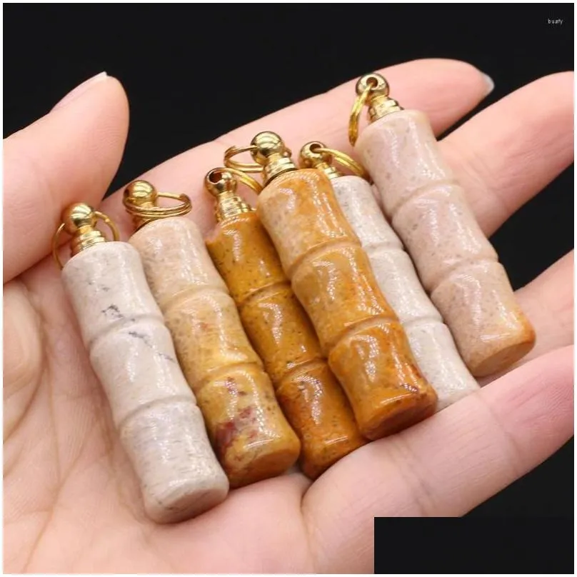 Pendant Necklaces Pendant Necklaces Natural Stone Per Bottle Bamboo Charms Coral Jade  Oil Diffuser For Diy Jewerly Necklace Dhrmx