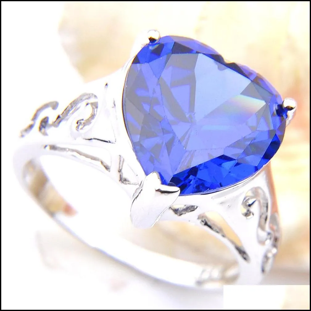 Wedding Jewelry Sets Luckyshine Mix 3Pcs/Lot Antique Crystal Fire Heart Blue Topaz Zirconia Gems 925 Sterling Sier Wedding Pendants Ea Dh9On
