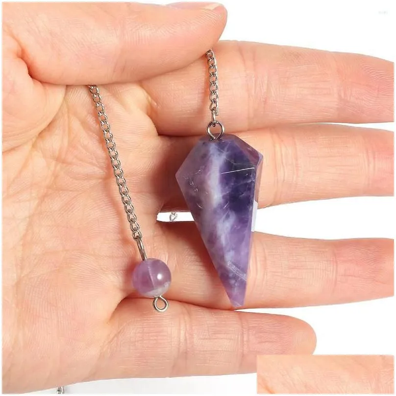 Pendant Necklaces Pendant Necklaces Natural Stone Necklace Cone Reiki Healing Rose Quartz Amethysts Crystal Charms For Jewelry Meditat Dhylc