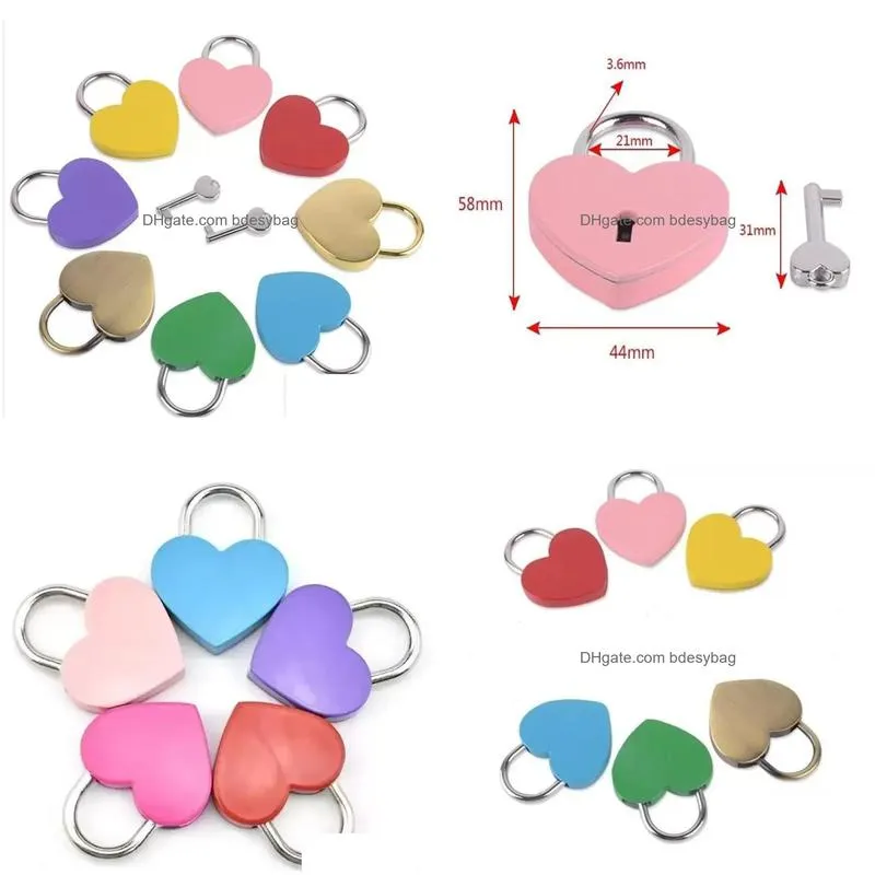 Party Favor Valentines Day Party Gifts 7 Colors Heart Shaped Concentric Lock Metal Mitcolor Key Padlock Gym Toolkit Package Door Locks Dh6Aq