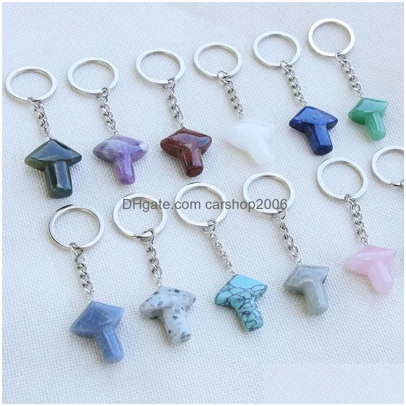 natural stone mushroom key rings keychains healing crystal car decor key chain keyholder