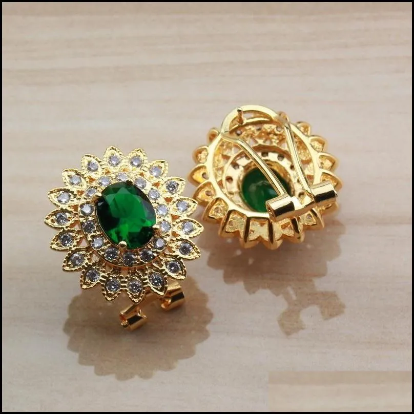 Jewelry Settings Dubai Yellow Gold Color Jewelry For Women Fashion Accessories Green Cubic Zircon Big Flower Sets 201 Drop Delivery Je Dhlg7