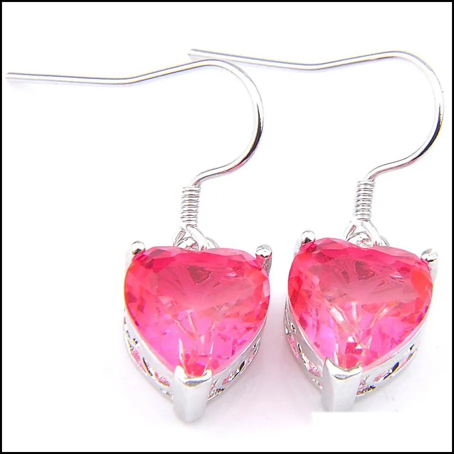Dangle & Chandelier Luckyshine 6 Pairs 925 Sier Pink Heart Bi Colored Tourmaline For Women Hooks Earrings Jewelry New Holiday Gift Dro Dhi85
