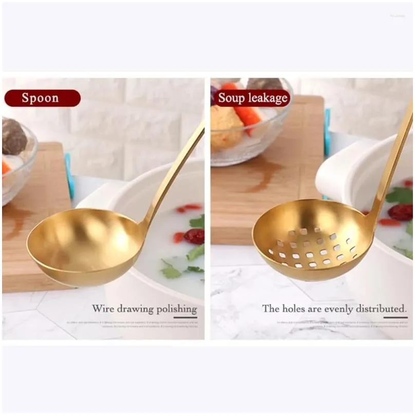 Cookware Sets Long Handle Gold Kitchen Accessories Skimmer For Pot Kitchenware Soup Leakage Ladle Cooking Tool Set Spoon