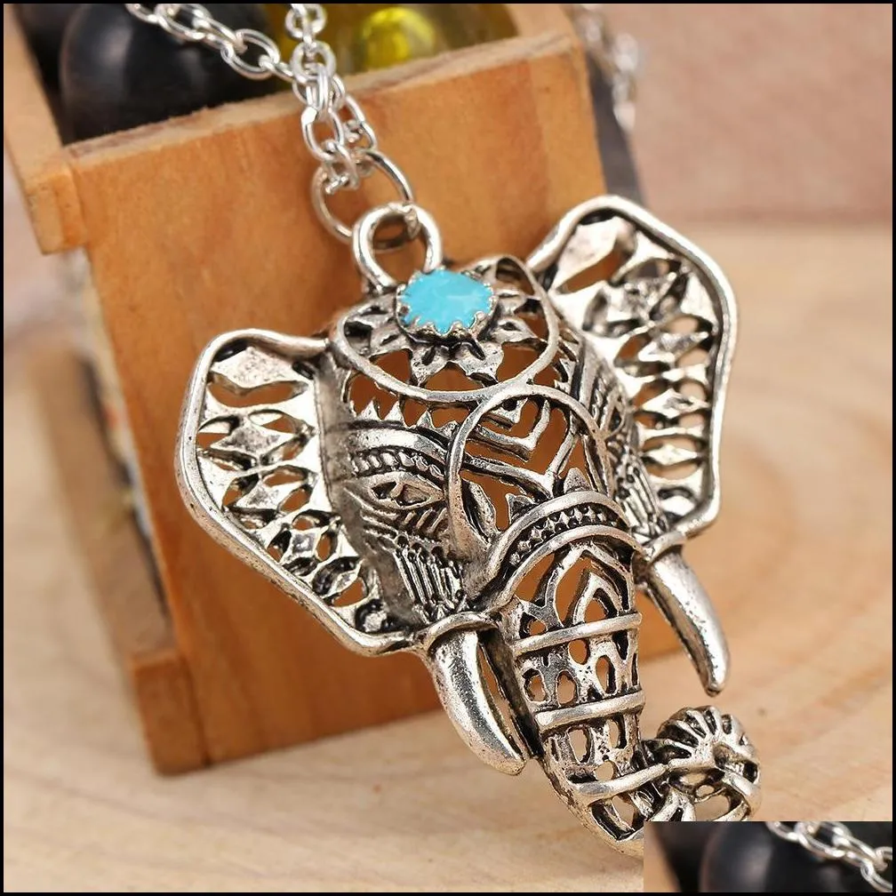 Pendant Necklaces Necklaces Pendants For Women Turquoise Elephant Charm Pendant Chain Choker Jewelry Necklace Drop Delivery Jewelry Ne Dhsxe
