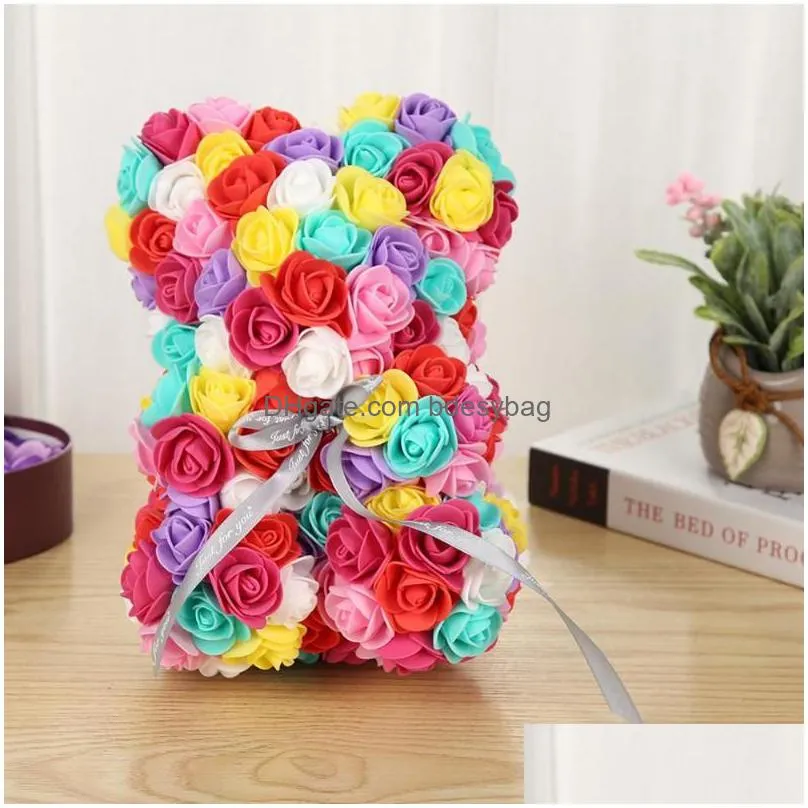 Decorative Flowers & Wreaths Valentines Day Gift 40Cm Red Rose Teddy Bear Flower Artificial Decoration Christmas Drop Delivery Home Ga Dhd0D