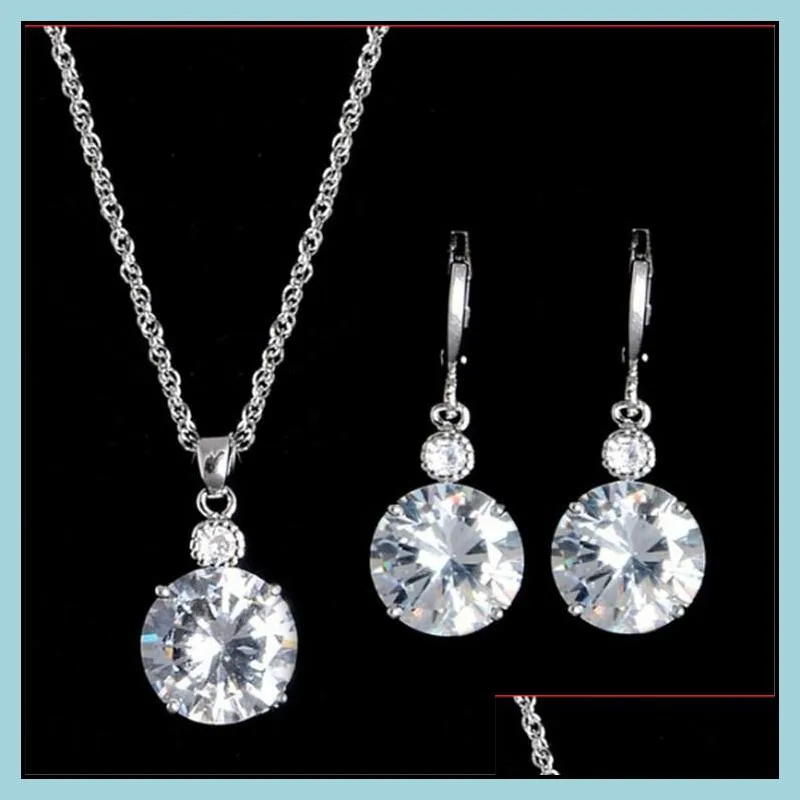 Earrings & Necklace Pretty Wedding  Jewelry Set Water Drop Cz Sets Gold Sier Plated Necklace Earrings Party Bridal Drop Deliv Dhkwt