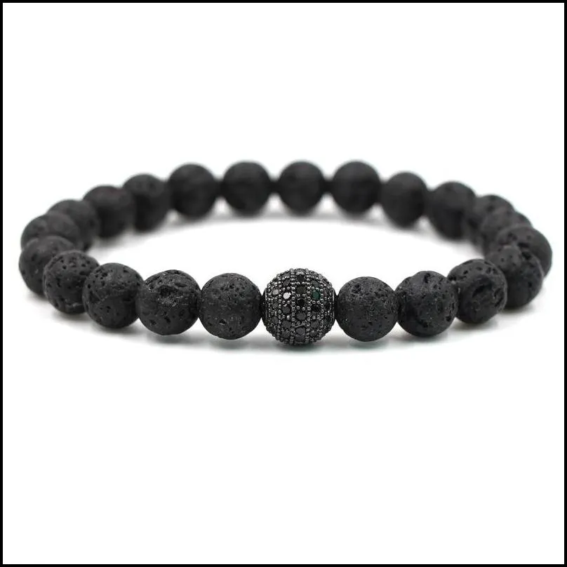 black beads natural stones ball charm lava stone beads men bracelet black lava beads bracelets