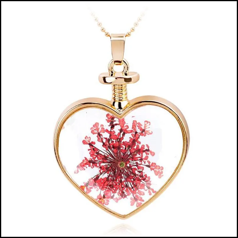 Pendant Necklaces Chain Necklace Transparent Crystal Glass Round Floating Locket Dried Flower Sier Pendant Necklaces Drop Delivery Jew Dhck5