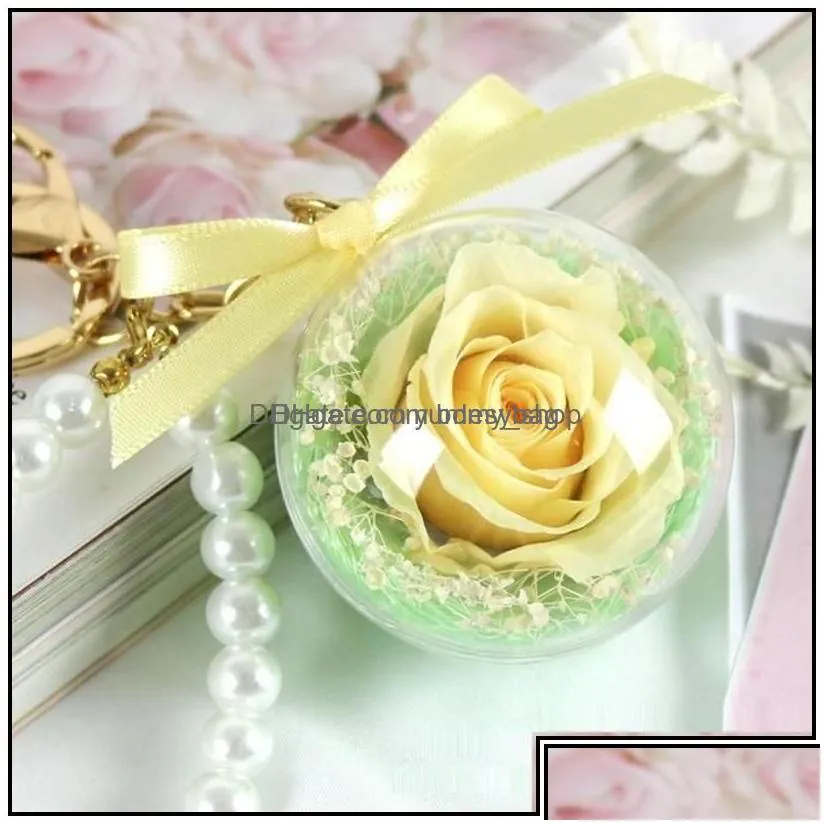 Decorative Flowers & Wreaths Decorative Flowers Wreaths Eternal Flower Keychain Clear Acrylic Ball Transparent Sphere 5Cm Rose Key Rin Dh1Ol