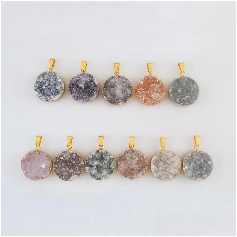 Pendant Necklaces Pendant Necklaces Borosa 5/10Pcs Mix Color Gold Plated Round Agate Druzy For Womens Earrings And Drop Delivery Jewel Dhtcm