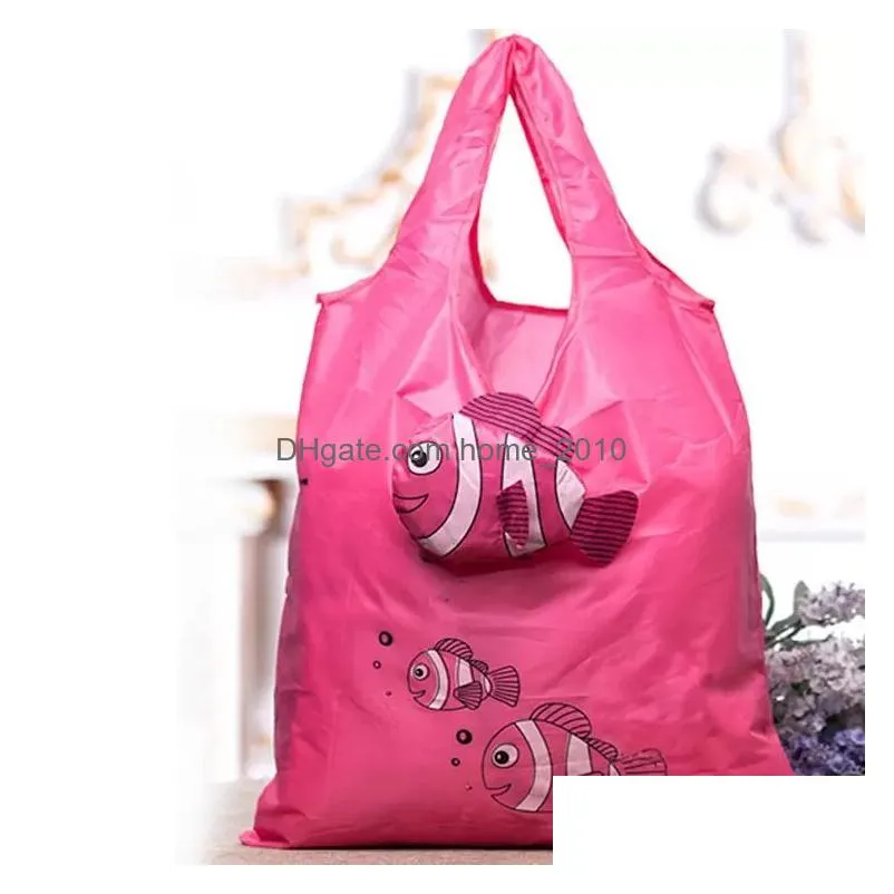 cute cartoon fish shopping bag travel reusable foldable handbag grocery tote storage home storage bags fy3433 0214