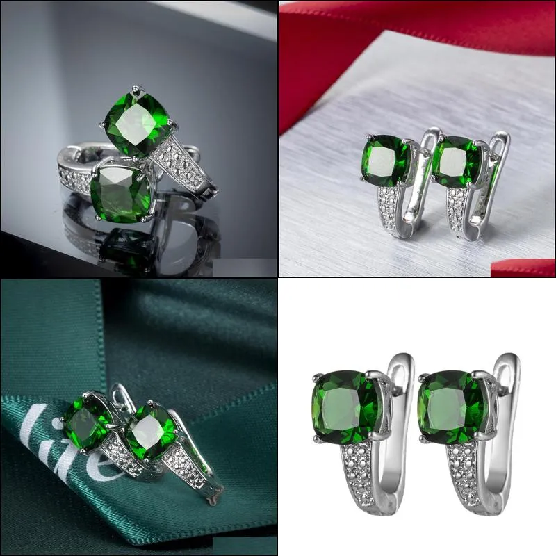 Hoop & Huggie Luckyshine 12 Pairs Mother Gift Jewelry Round Shaped Emerald Gemstone 925 Sier Greem Zircon Hie Earrings Wholesale Drop Dhih4