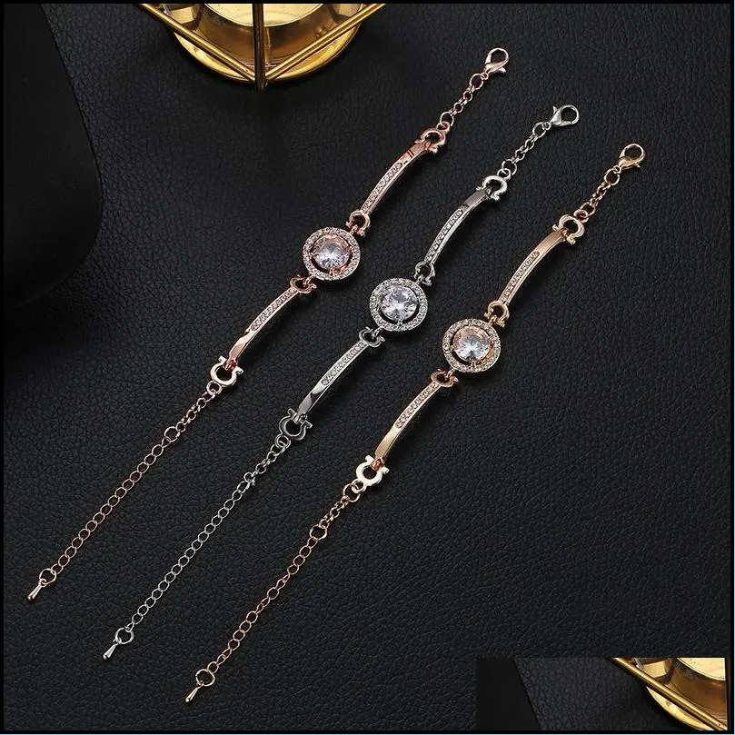 Chain Elegant Link Chain Bracelets For Women Ladies Hollow Circle Zircon Stone Cz Diamonds Lobster Clasp Bangles Jewelry Wholesale Dro Dh5Yu