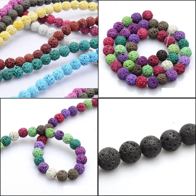 Other Natural Stone Volcanic Lava Beads Colorf Black Round Rock Loose 8Mm For Diy Necklace Bracelet Jewelry Making Drop Delivery Jewel Dhrtb