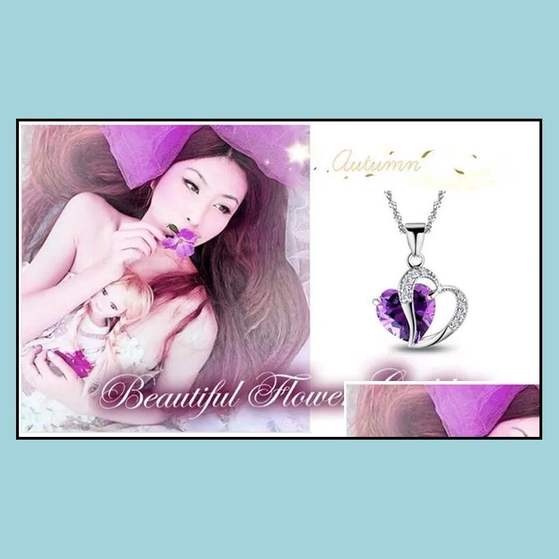 Pendant Necklaces Amethyst Necklace Fashion Elegant Crystal Rhinestone Peach Heart Pendant Copper Jewelry Design For Women Factory Dro Dhkex