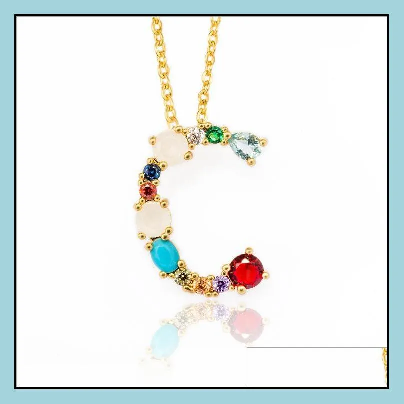 Pendant Necklaces 26 Initial Letter Pendant Necklaces For Women Gold Color Colorf Stones Alphabet A To Z Jewelry Diy Mix Drop Delivery Dhpea