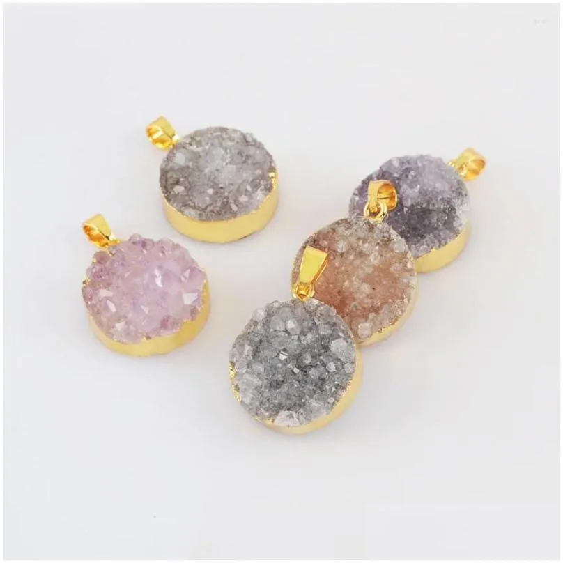 Pendant Necklaces Pendant Necklaces Borosa 5/10Pcs Mix Color Gold Plated Round Agate Druzy For Womens Earrings And Drop Delivery Jewel Dhtcm