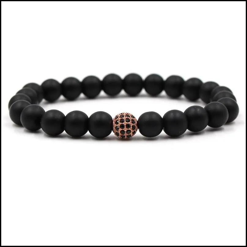 natural stone bracelet men micro pave bracelet for women men jewelry black stone bead bracelet