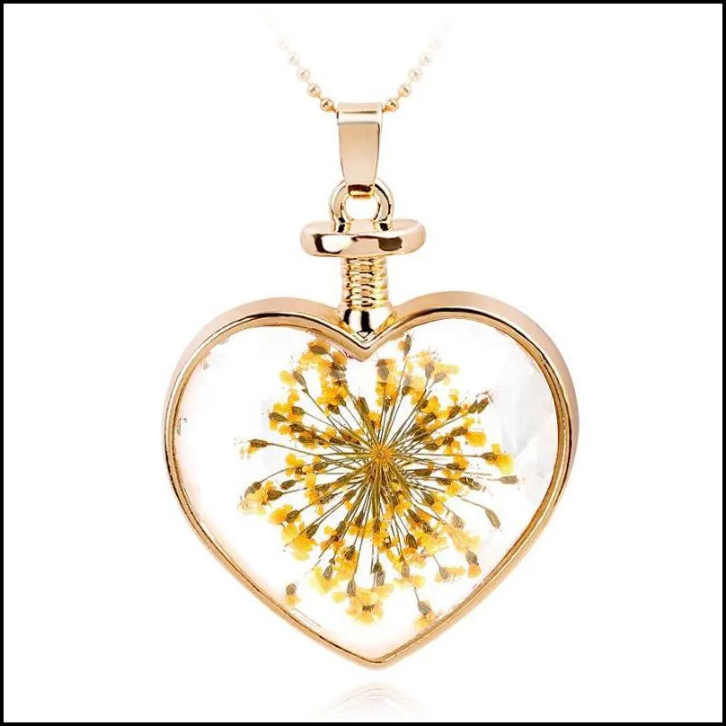 Pendant Necklaces Chain Necklace Transparent Crystal Glass Round Floating Locket Dried Flower Sier Pendant Necklaces Drop Delivery Jew Dhck5