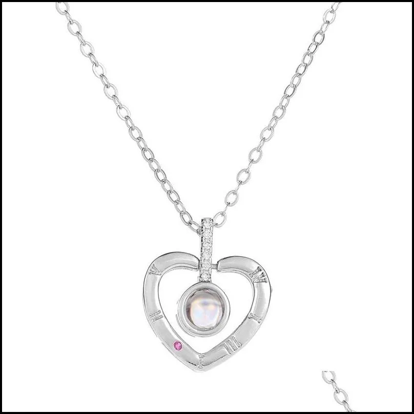 heart necklace romantic women jewelry love memory necklace 100 languages i love you double heart zircon pendant necklaces