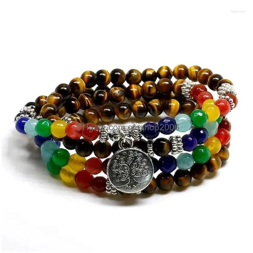 link bracelets nartrual 108 mala tiger eyes stone 7 chakra energy yoga bracelet for men and woman