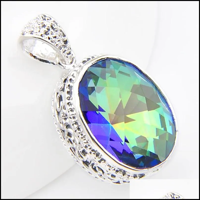 Pendant Necklaces Luckyshine 12Pieces Fashion Jewelry Wholesale 925 Sier Classic Royal Style Rainbow Blue Oval Mystic Topaz Crystal Pe Dhn6Y