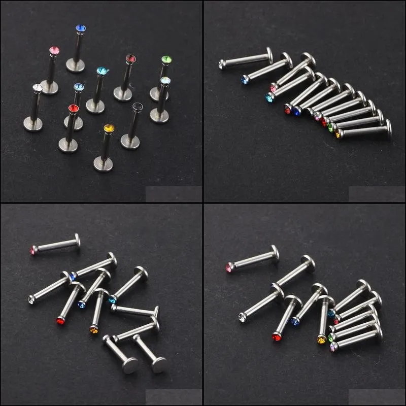 Other Jewelry Sets Junlowpy Stainless Steel Internally Thread Crystal Labret Rings Mix 6/8/10Mm Wholesale Body Jewelry Piercing Y Lip Dhx1F