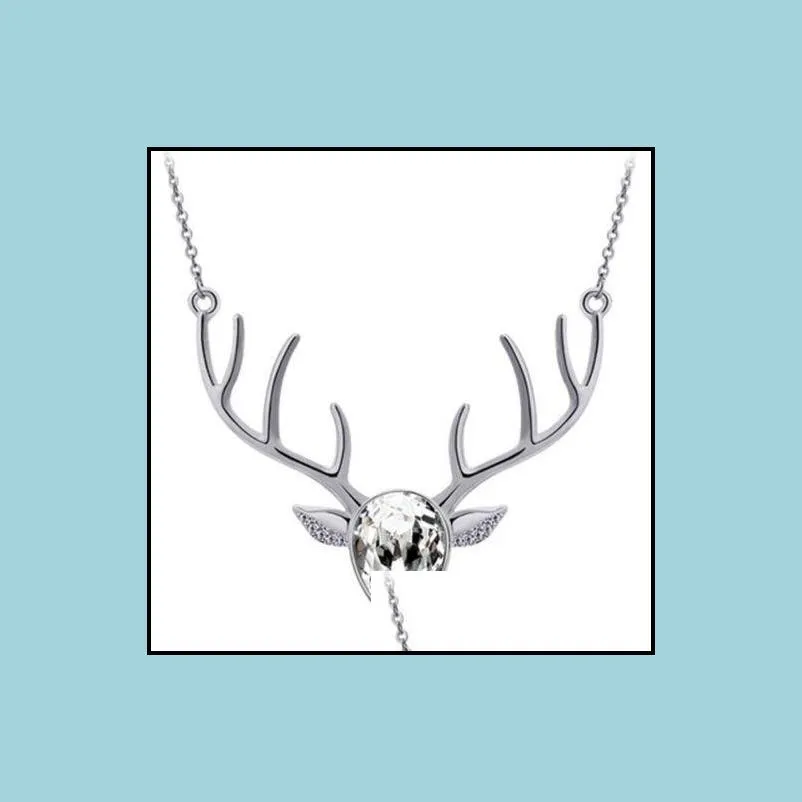 Pendant Necklaces Rhinestone Crystal Necklace Christmas Deer Pendants Necklaces Boho Antler Horn Animal Drop Delivery Jewelry Necklace Dh4Wl